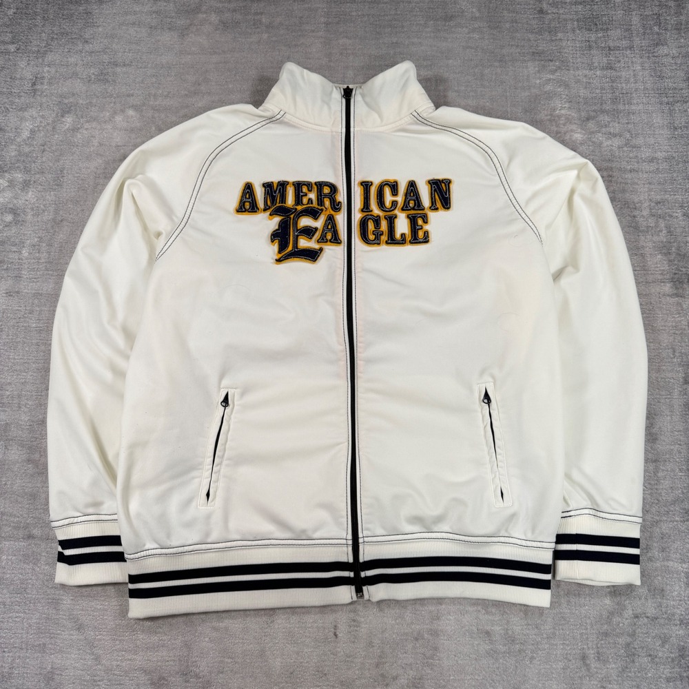 American Eagle Jacket Mens XXL White Spellout Track Varsity Sportswear Y2K